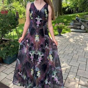 Vintage Floral Black Maxi Dress